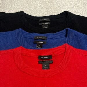 Three Halogen cashmere sweaters.